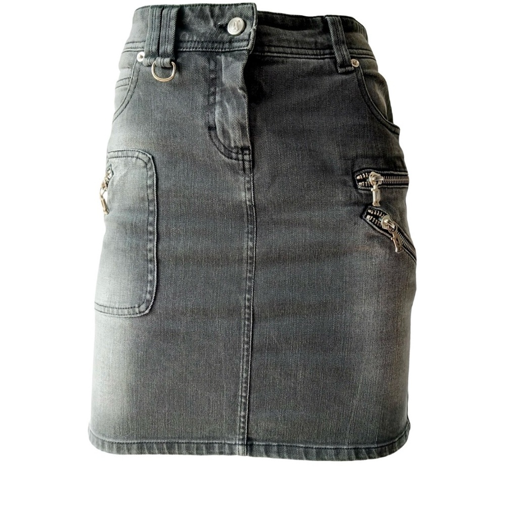 John Galliano Y2K washed black zipper pocket denim skirt sz 46 (US 10)